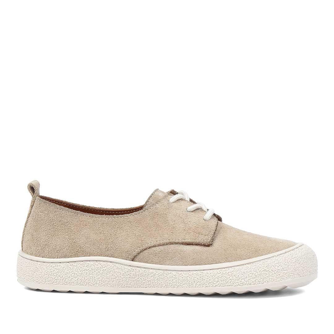 Celal Gültekin Kadın Bej Bağcıklı Kalın Tabanlı Süet Deri Ayakkabı