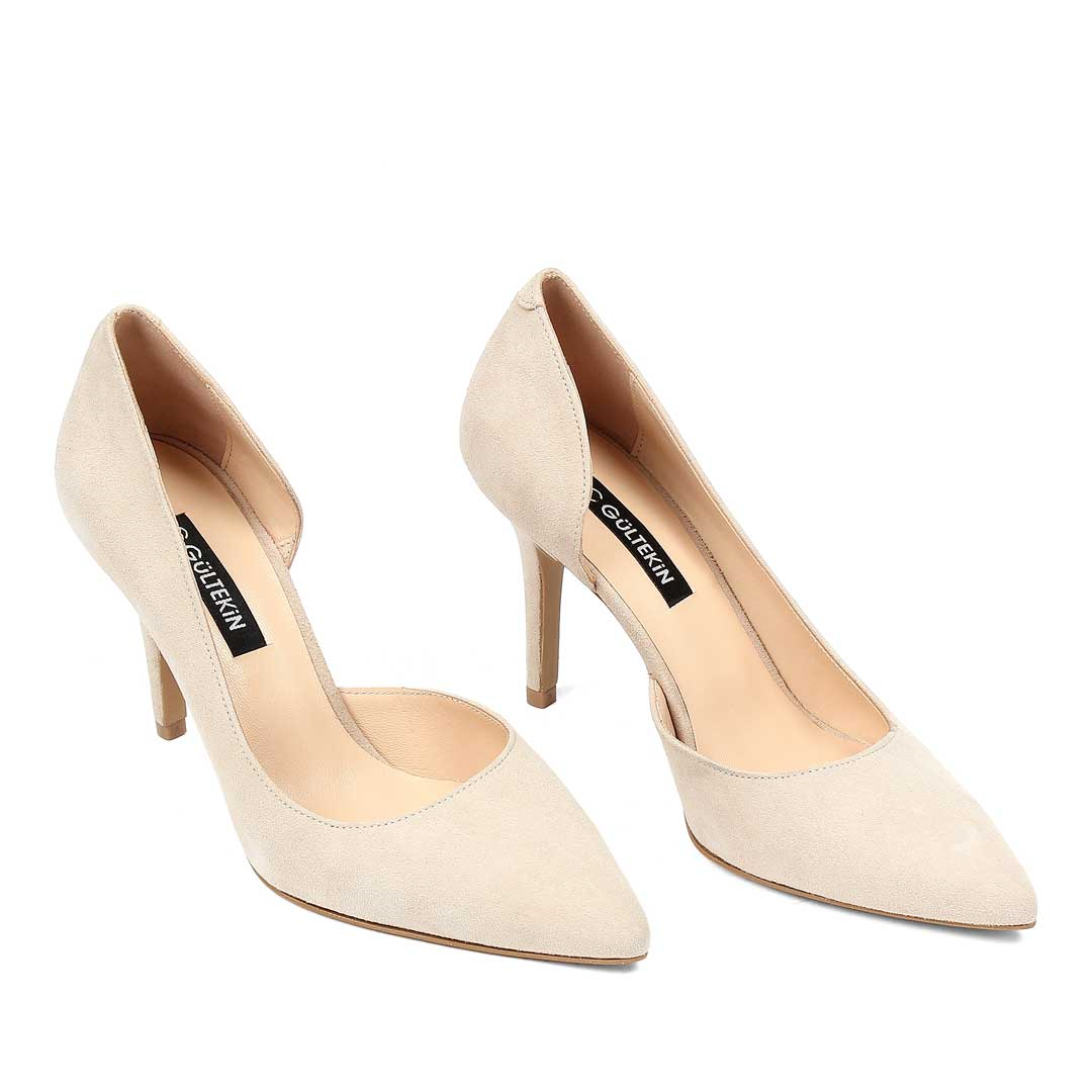 Celal Gültekin Kadın Bej İnce Topuklu Süet Deri Stiletto