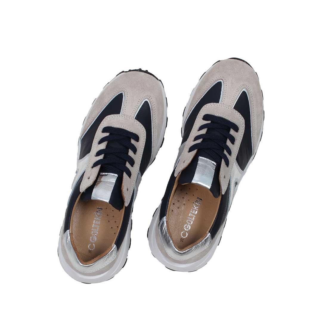 Celal Gültekin Kadın Bej Lacivert Bağcıklı Süet Deri Sneaker