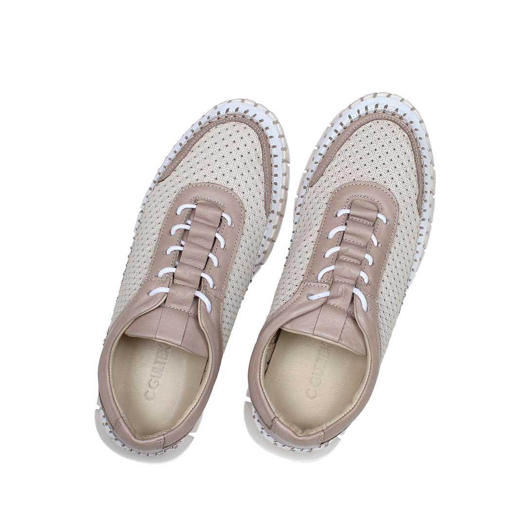 Celal Gültekin Kadın Bej Vizon Bağcıklı Kalın Tabanlı Deri Sneaker