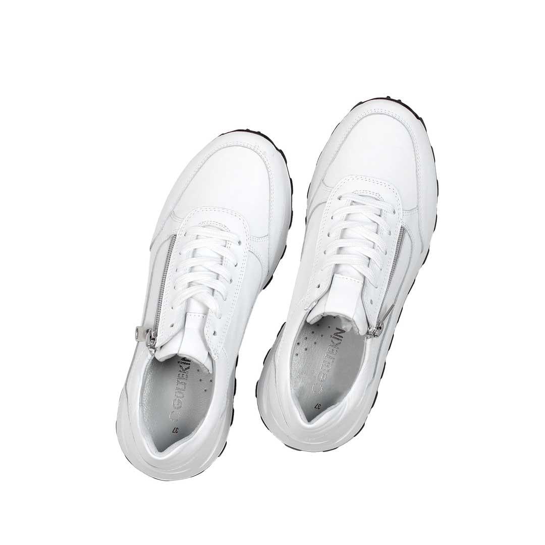 Celal Gültekin Kadın Beyaz Bağcıklı Fermuarlı Deri Sneaker