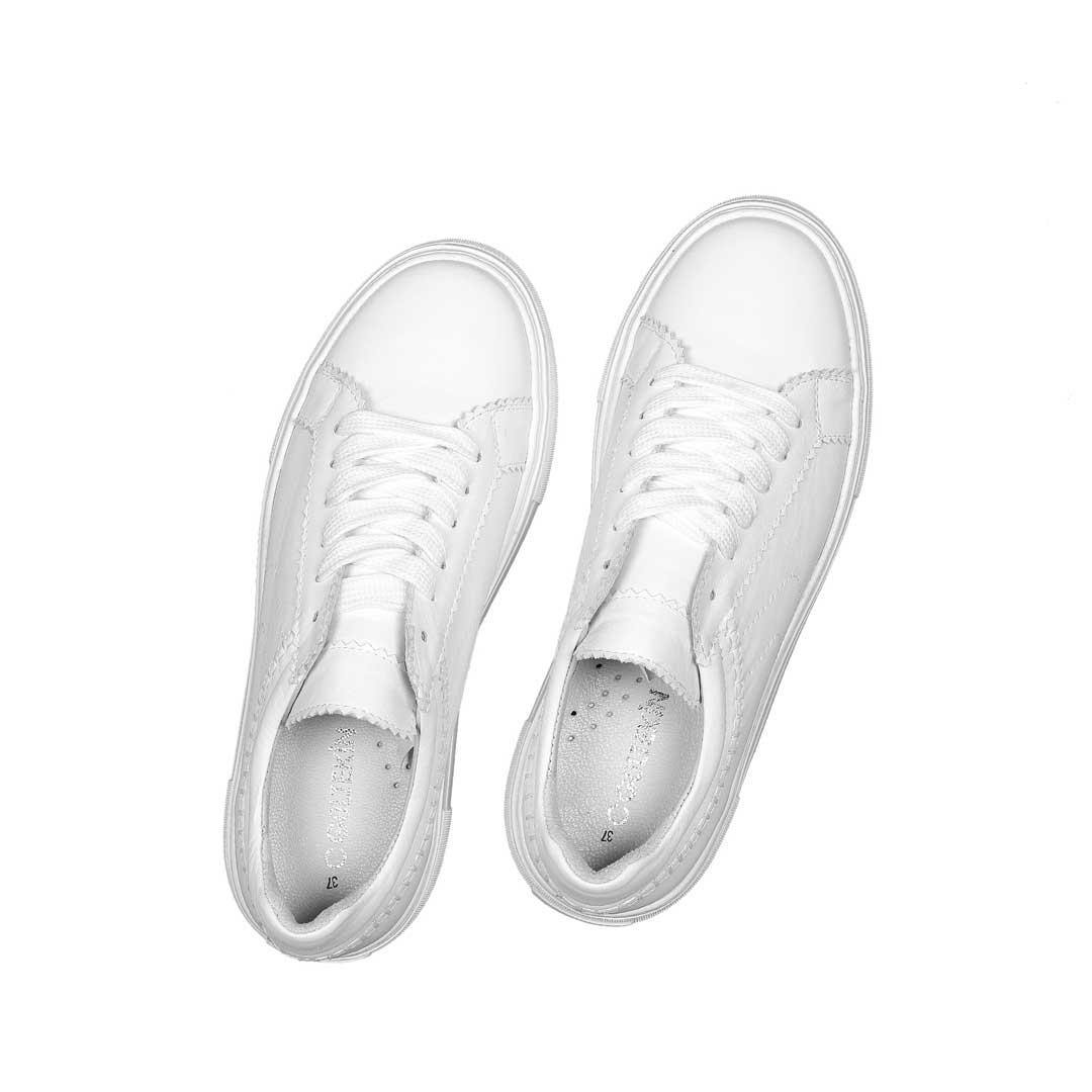 Celal Gültekin Kadın Beyaz Bağcıklı Kalın Tabanlı Deri Sneaker