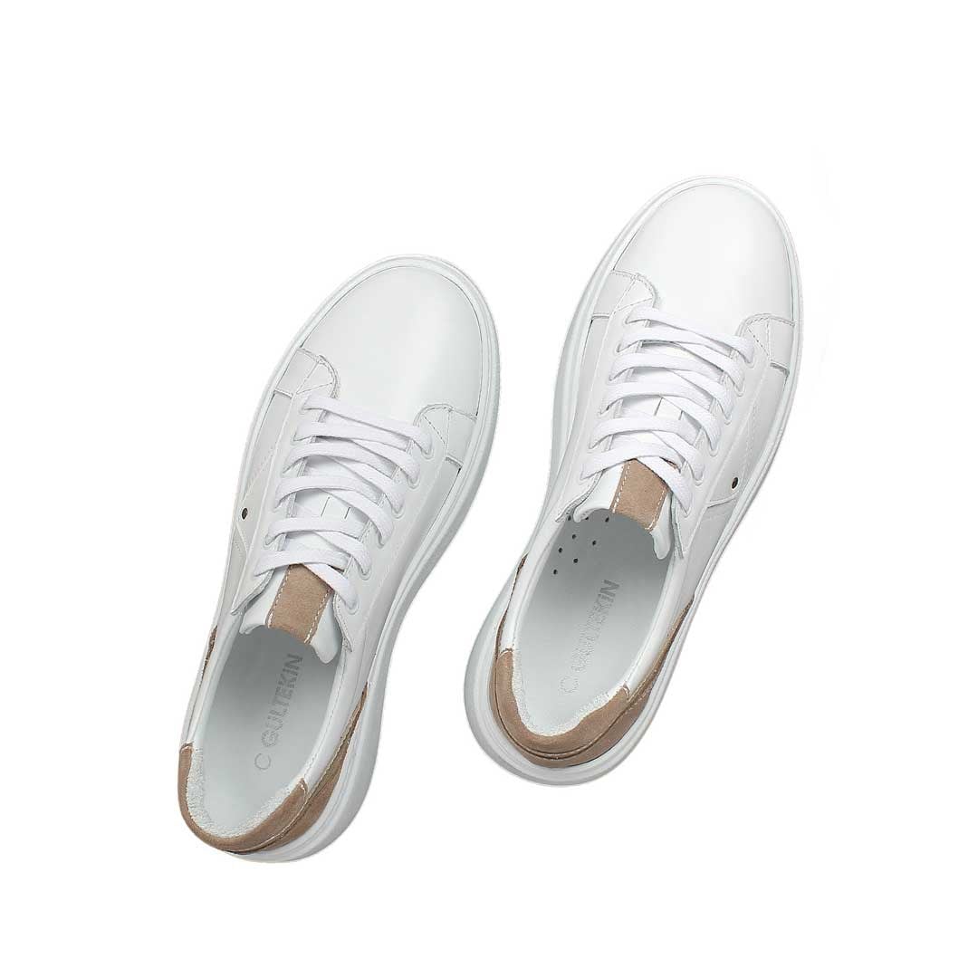 Celal Gültekin Kadın Beyaz Bağcıklı Kalın Tabanlı Deri Sneaker