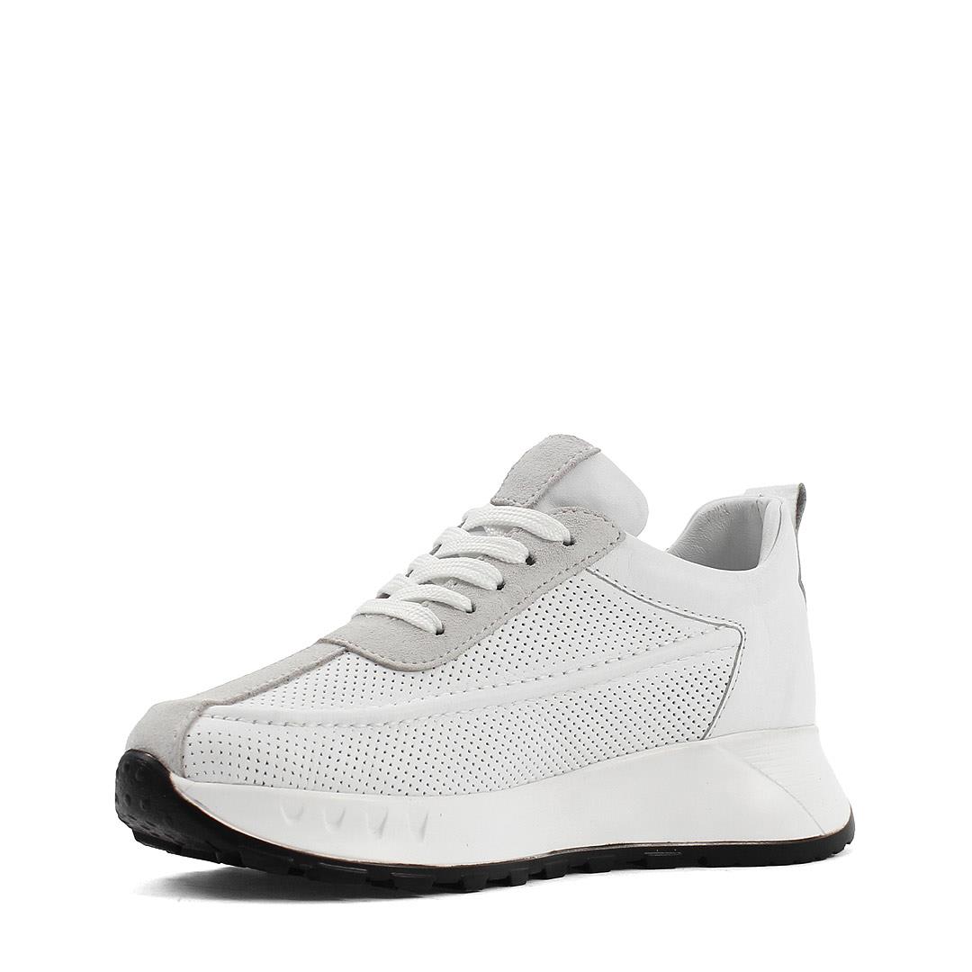 Celal Gültekin Kadın Beyaz Bağcıklı Kalın Tabanlı Süet Deri Sneaker