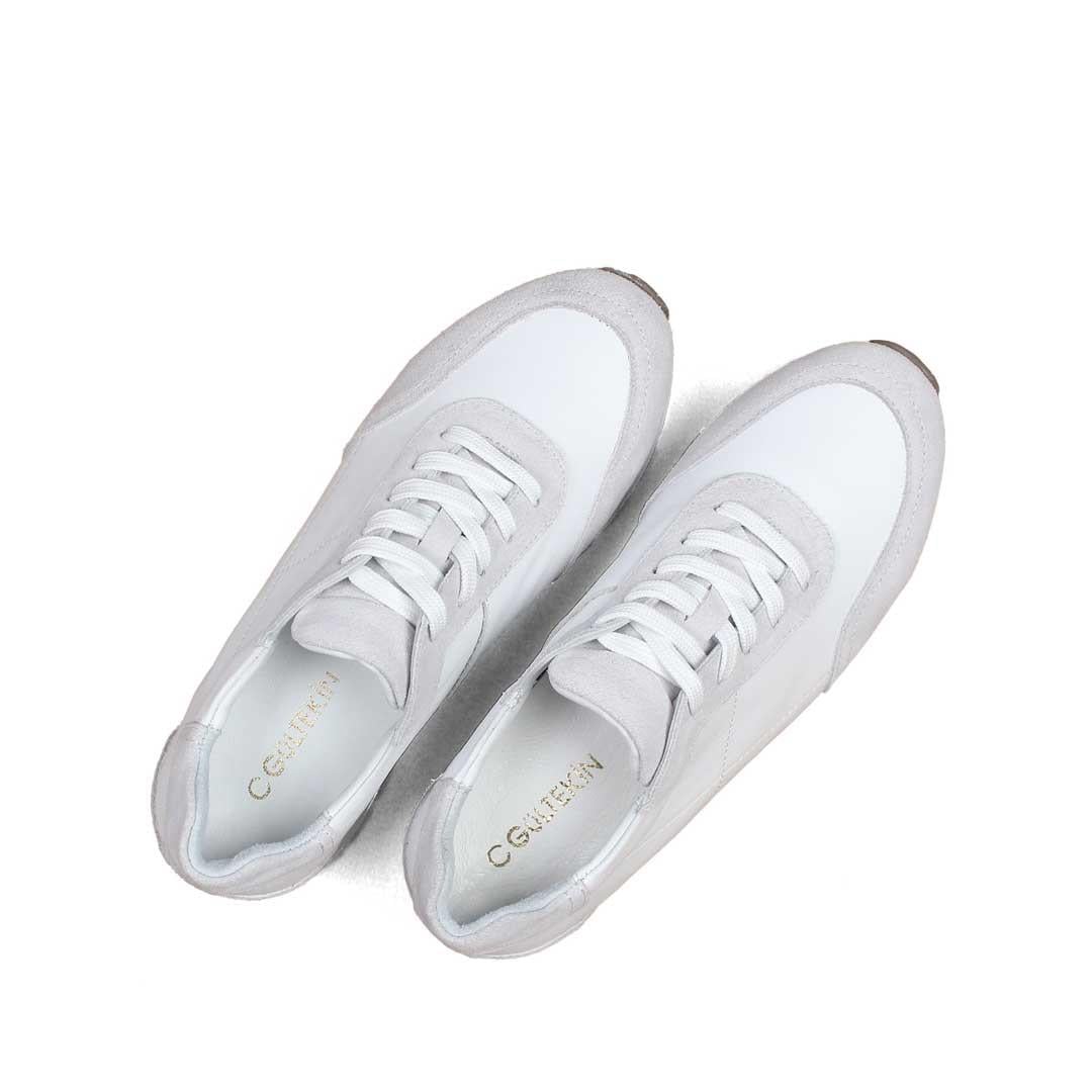 Celal Gültekin Kadın Beyaz Bağcıklı Kalın Tabanlı Süet Deri Sneaker