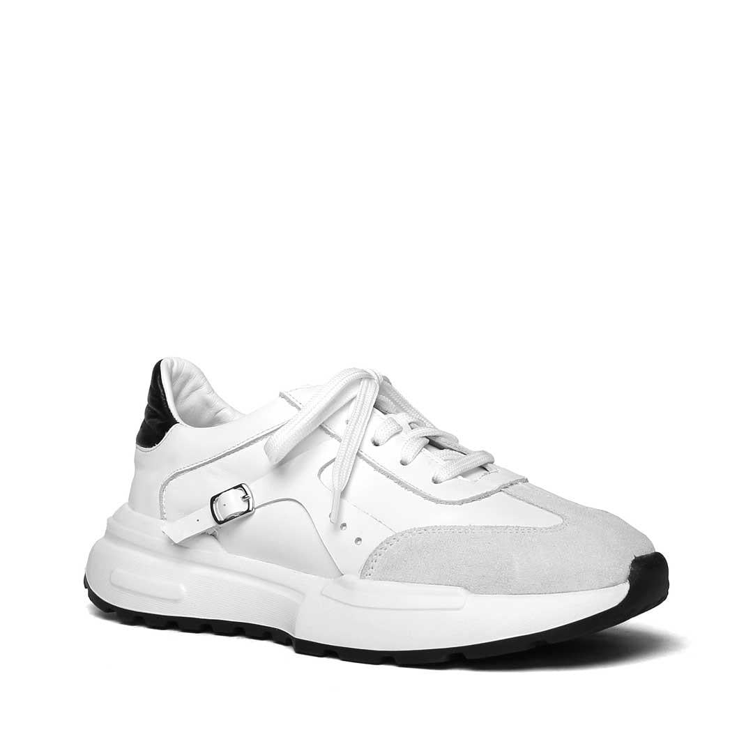 Celal Gültekin Kadın Beyaz Bağcıklı Kalın Tabanlı Süet Deri Sneaker