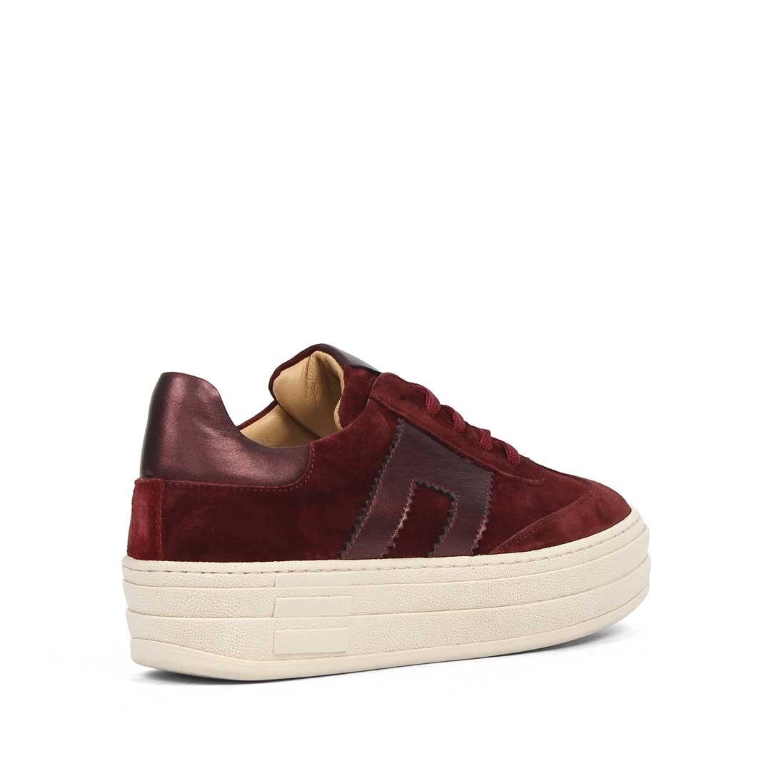 Celal Gültekin Kadın Bordo Bağcıklı Kalın Tabanlı Süet Deri Sneaker
