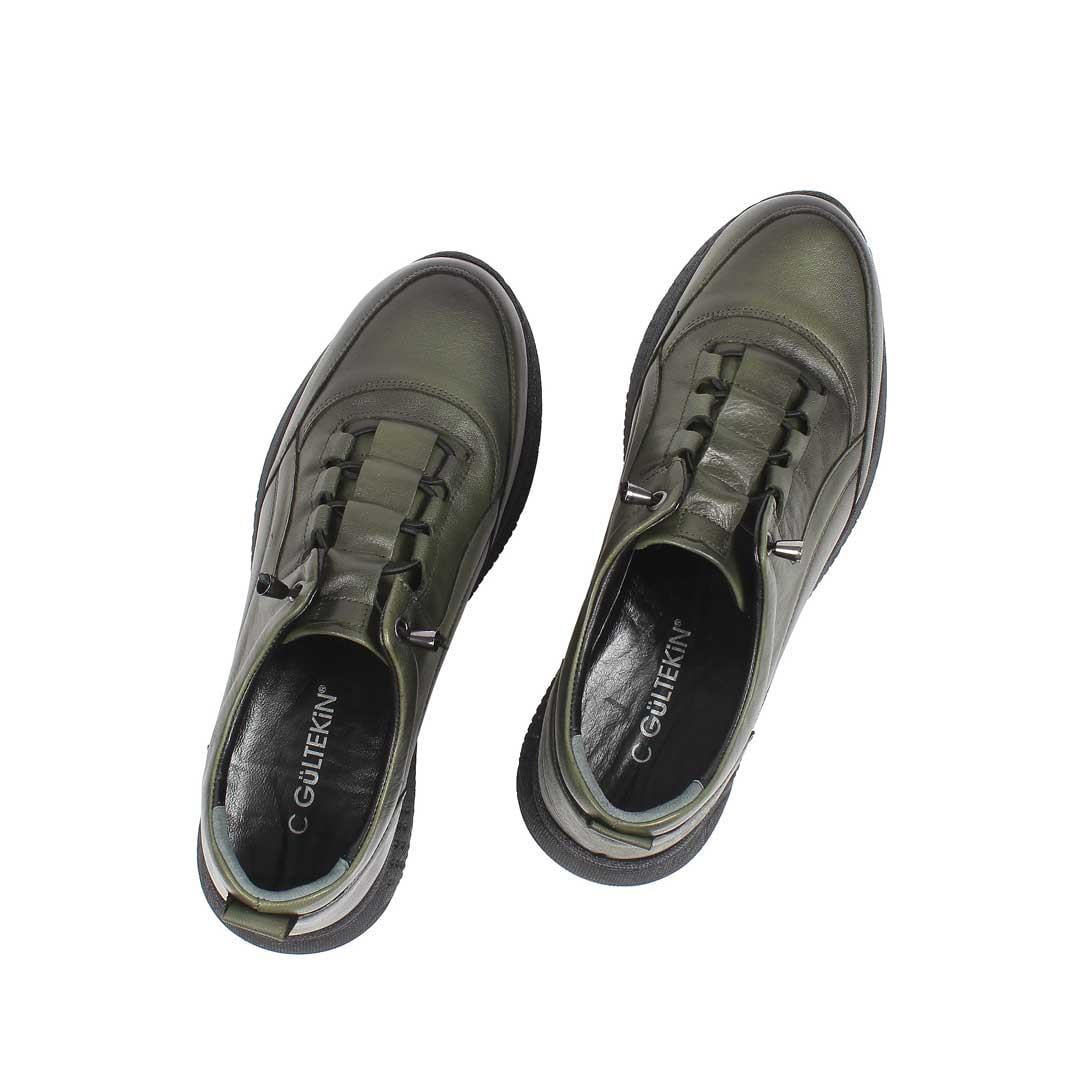 Celal Gültekin Kadın Haki Kalın Tabanlı Deri Sneaker