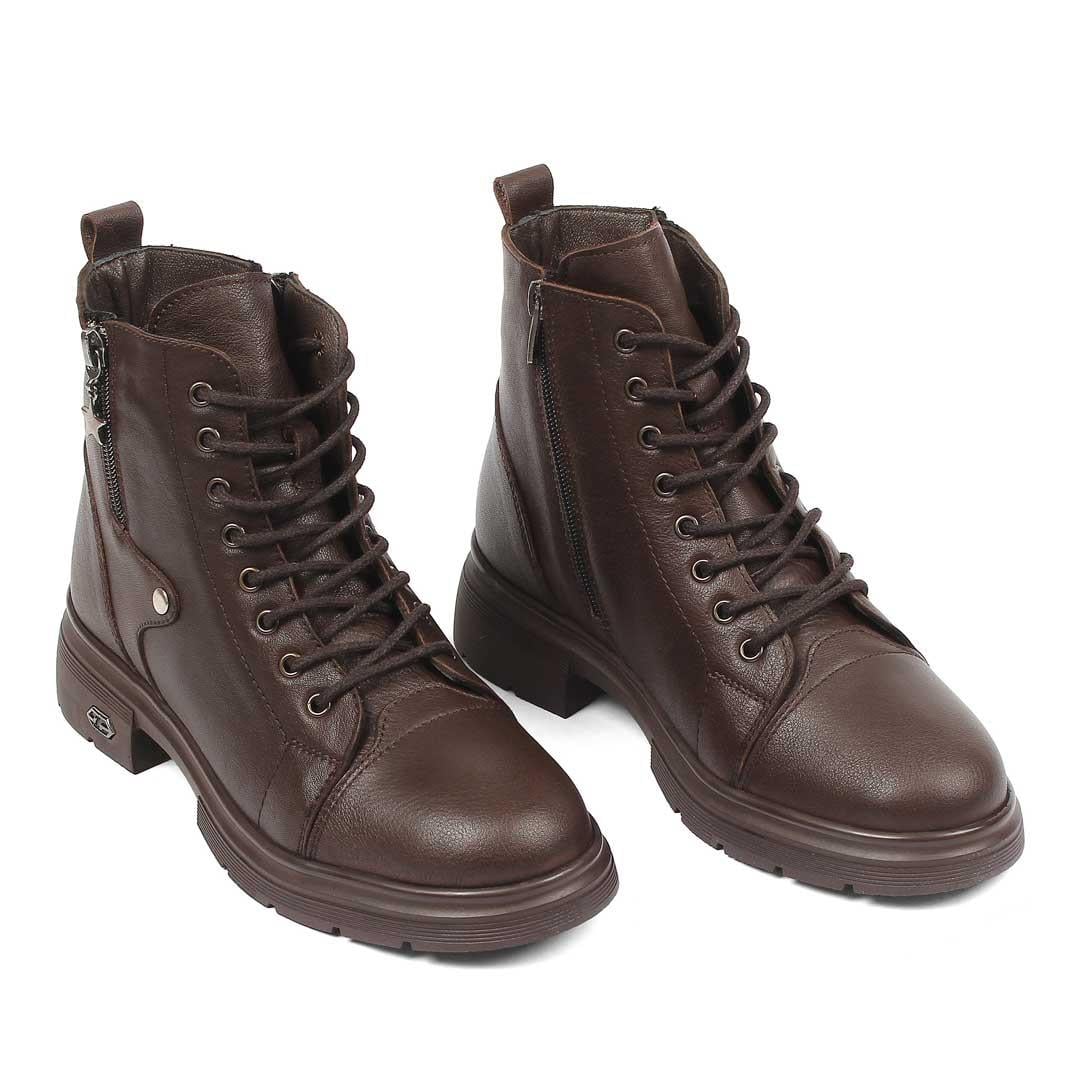Celal Gültekin Kadın Kahverengi Çift Fermuarlı Deri Bot