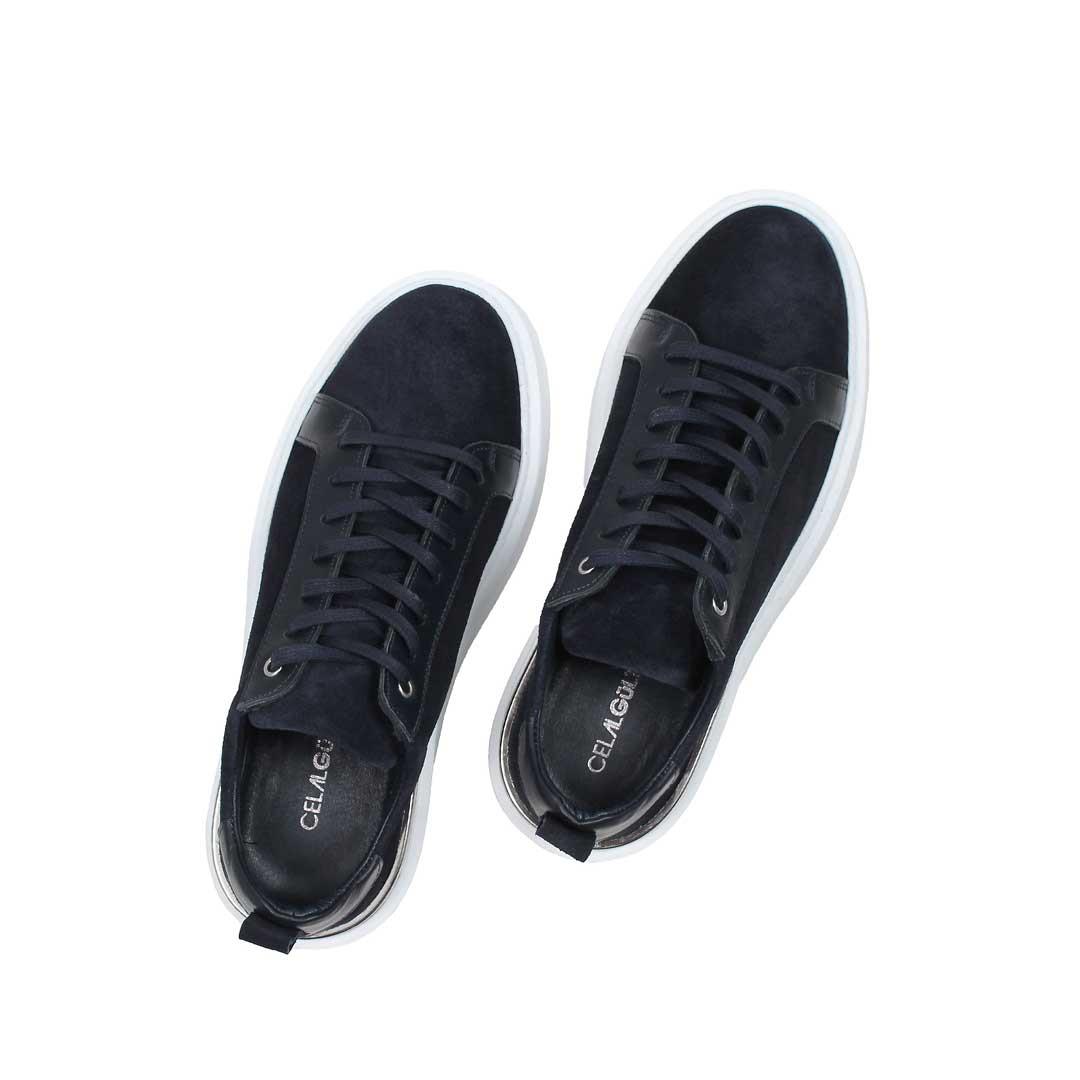 Celal Gültekin Kadın Lacivert Bağcıklı Kalın Tabanlı Süet Deri Sneaker