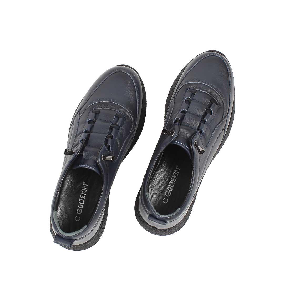 Celal Gültekin Kadın Lacivert Kalın Tabanlı Deri Sneaker