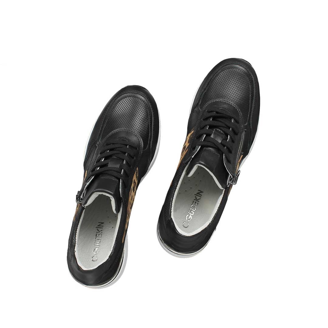 Celal Gültekin Kadın Siyah Bağcıklı Dolgu Topuklu Deri Sneaker