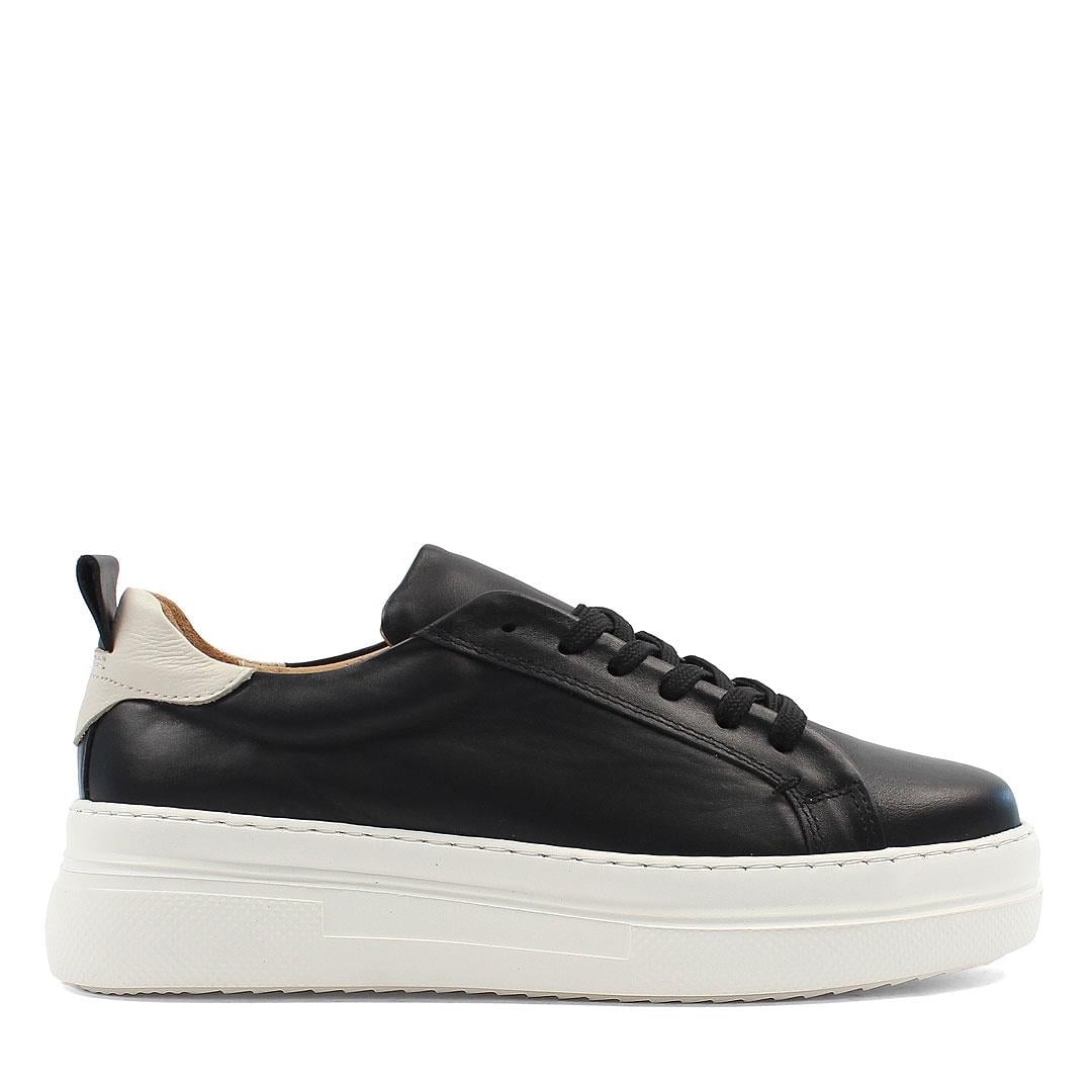 Celal Gültekin Kadın Siyah Bağcıklı Kalın Tabanlı Deri Sneaker