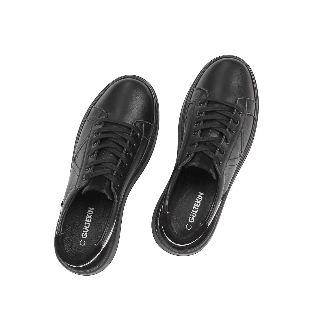 Celal Gültekin Kadın Siyah Bağcıklı Kalın Tabanlı Deri Sneaker
