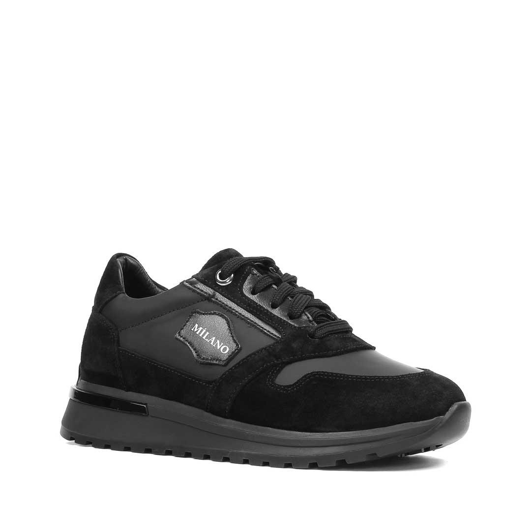Celal Gültekin Kadın Siyah Bağcıklı Kalın Tabanlı Süet Deri Sneaker