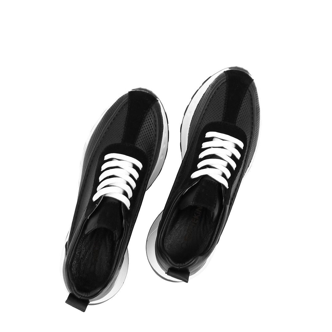Celal Gültekin Kadın Siyah Bağcıklı Kalın Tabanlı Süet Deri Sneaker