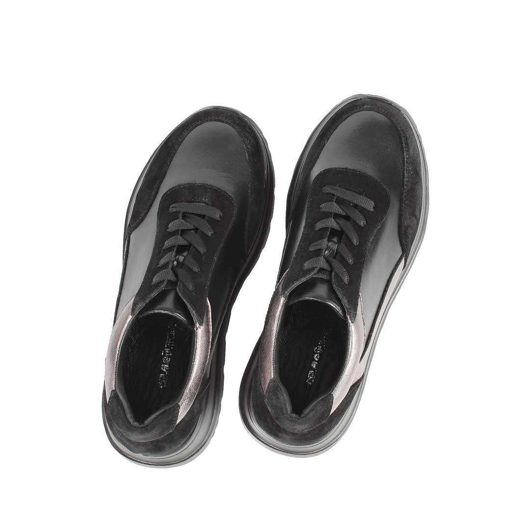 Celal Gültekin Kadın Siyah Bağcıklı Kalın Tabanlı Süet Deri Sneaker