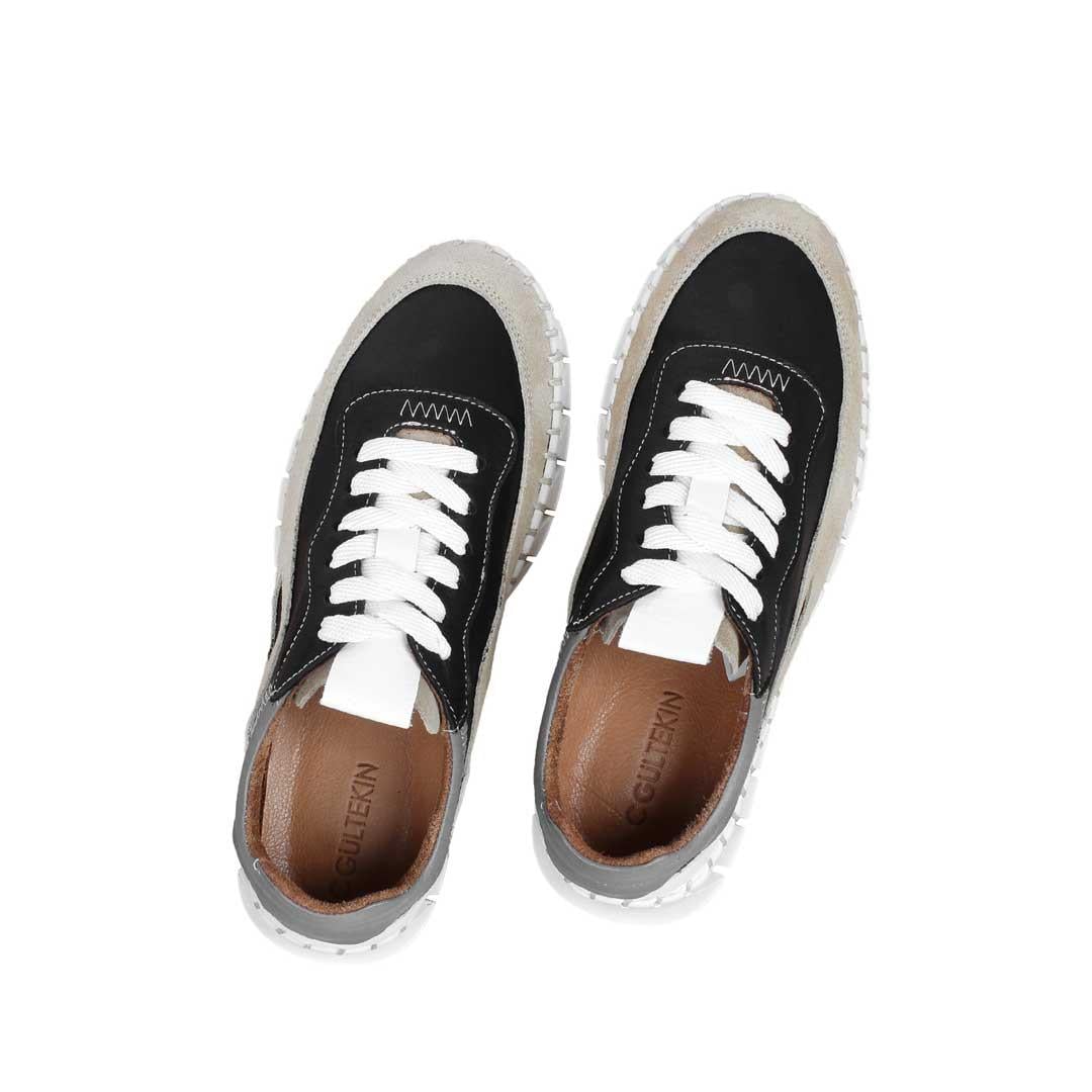 Celal Gültekin Kadın Siyah Bağcıklı Kalın Tabanlı Vizon Süet Deri Sneaker