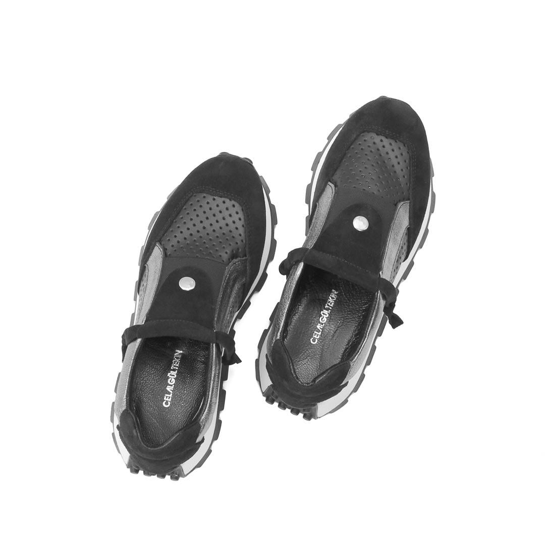 Celal Gültekin Kadın Siyah Süet Siyah Deri Sneaker