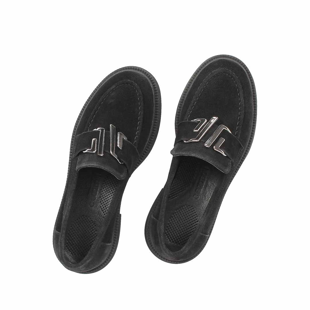 Celal Gültekin Kadın Siyah Tokalı Süet Deri Loafer