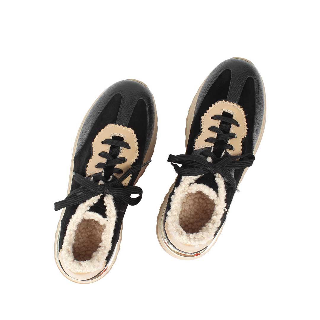 Celal Gültekin Kadın Siyah Vizon Bağcıklı Süet Deri Sneaker