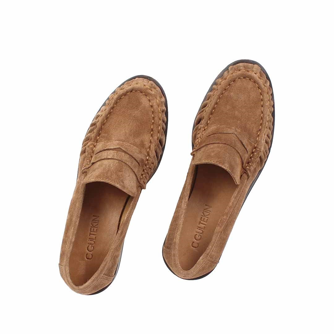 Celal Gültekin Kadın Taba Süet Deri Loafer