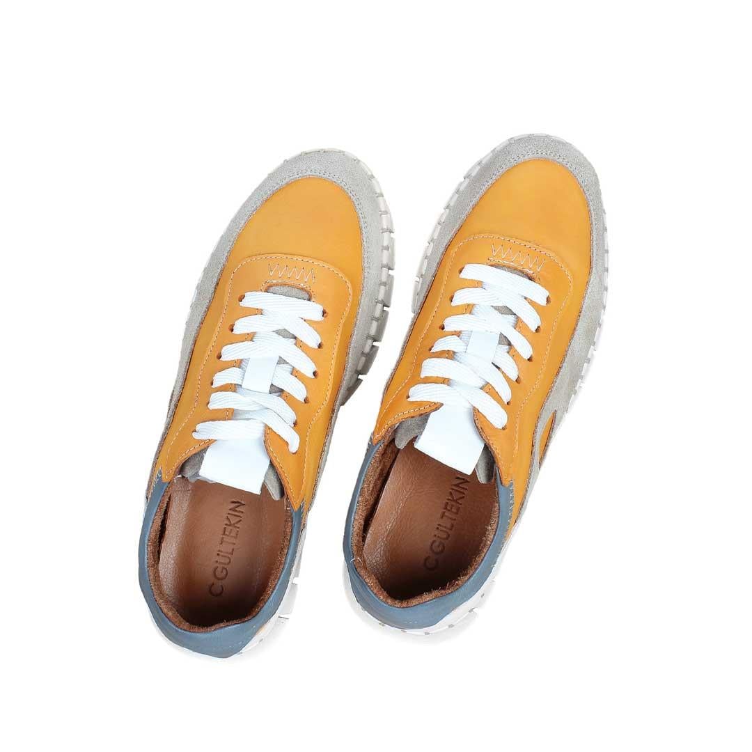 Celal Gültekin Kadın Turuncu Bağcıklı Kalın Tabanlı Kum Süet Deri Sneaker
