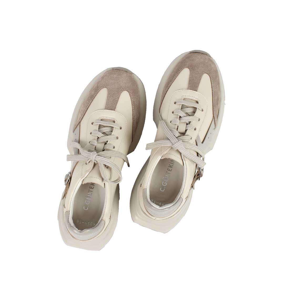 Celal Gültekin Kadın Vizon Bağcıklı Kalın Tabanlı Süet Deri Sneaker