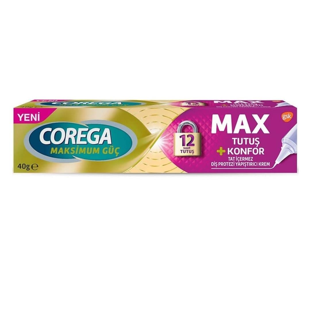 Corega MAX Tutuş + Konfor Diş Protezi Yapıştırıcı Krem 40 g