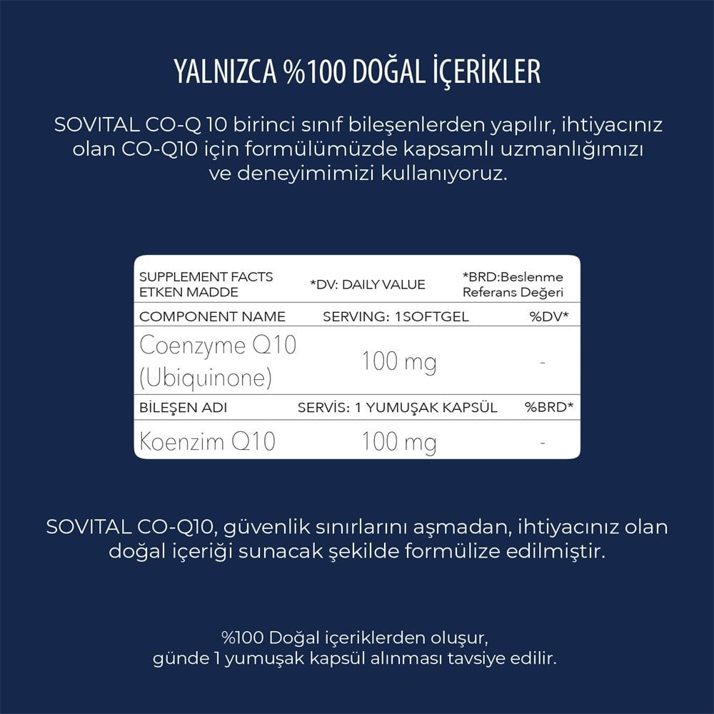 Sovital Co-Q10 100 mg 60 Yumuşak Kapsül