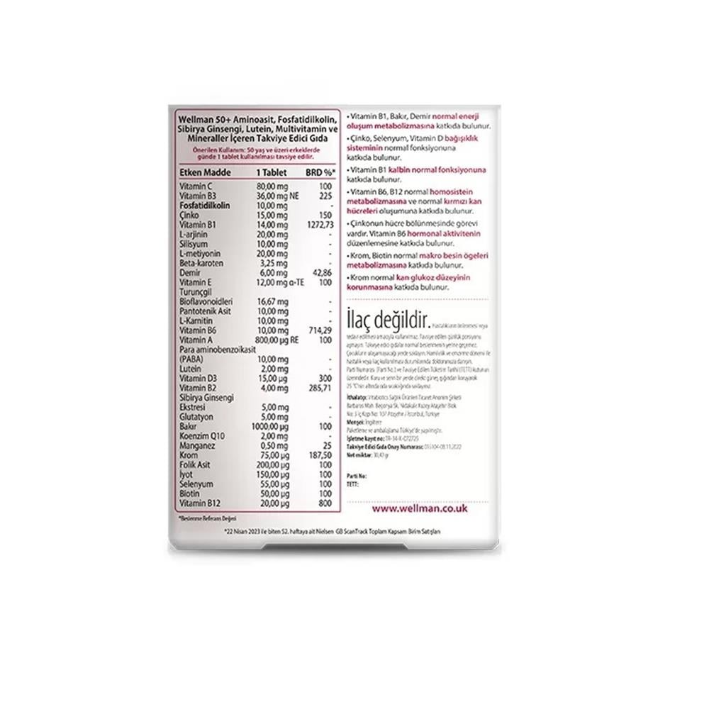 Vitabiotics Wellman 50+ 30 Tablet