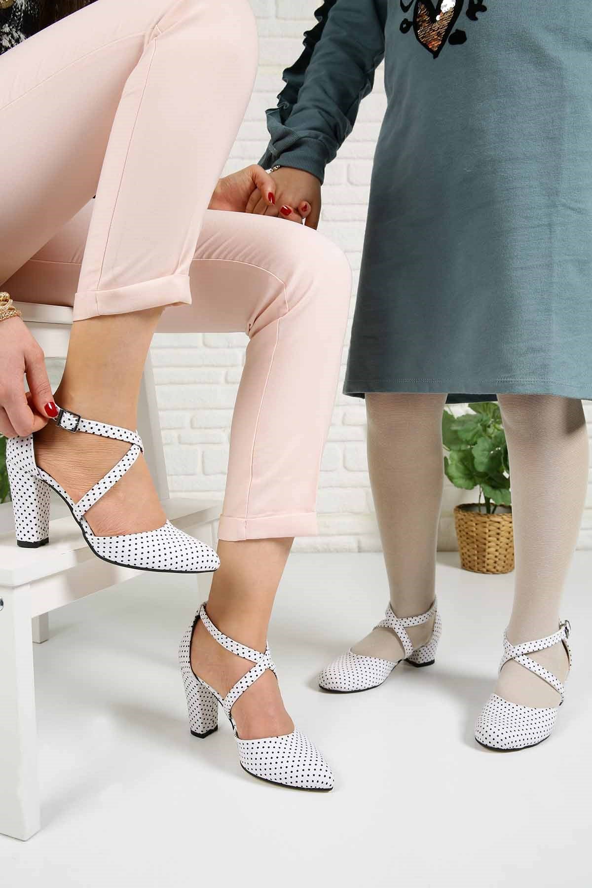 26-30 Çocuk Topuklu Sandalet - E402 BEYAZ PUANLI