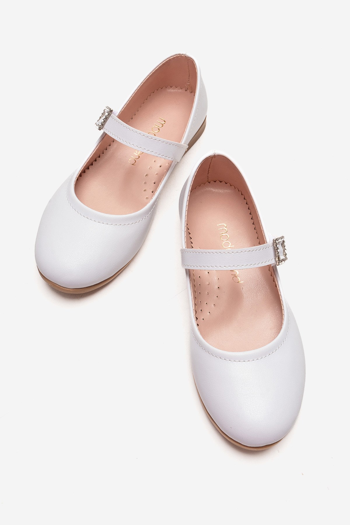 Baret Taşlı Tokalı Çocuk Babet BEYAZ CİLT