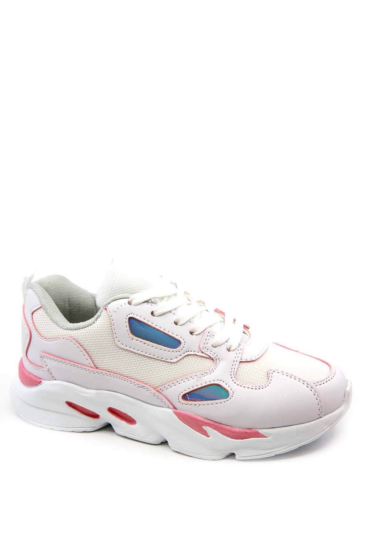 Bayan Anoraklıı Spor Ayakkabı - V1044 BEYAZ PEMBE