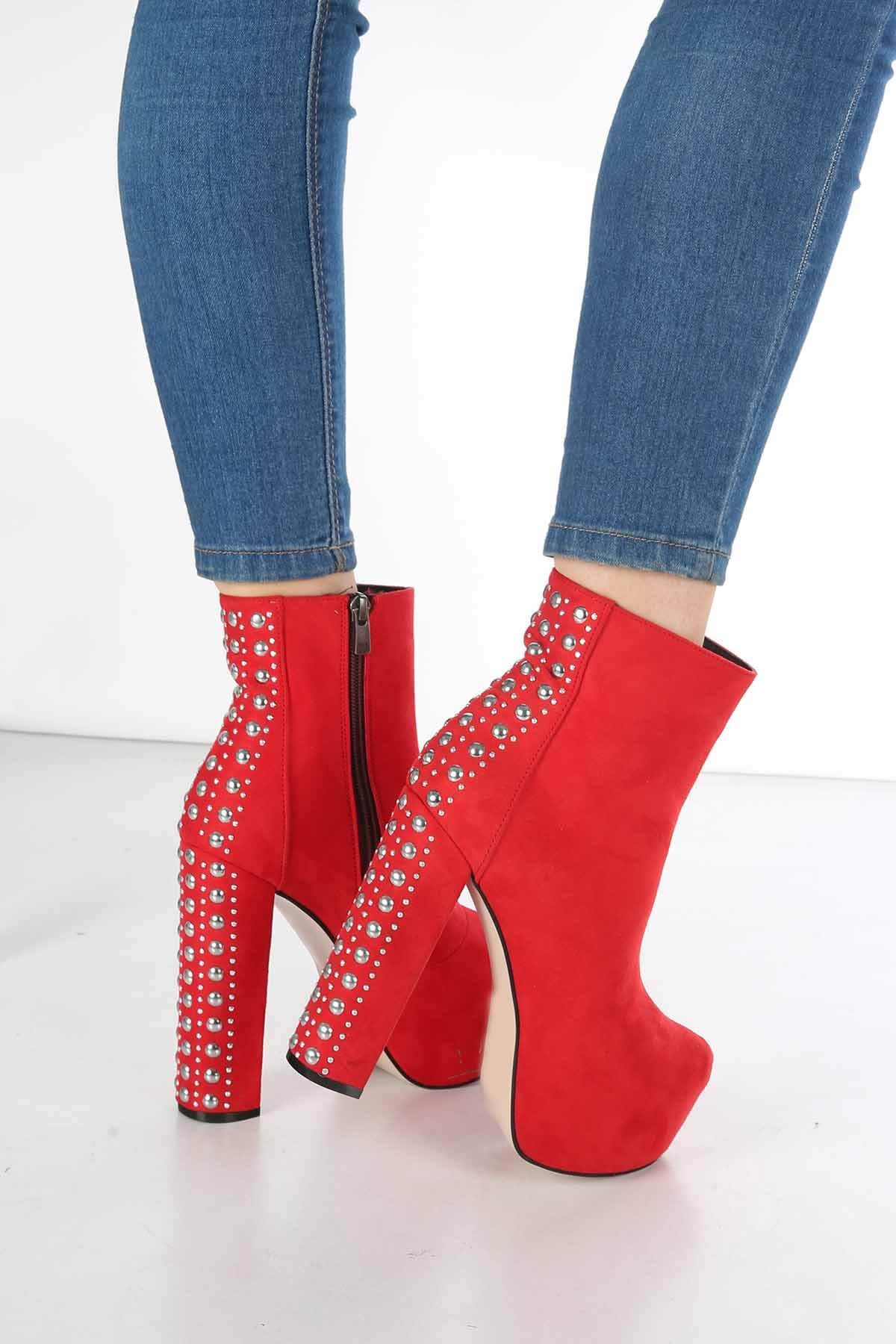 Bayan Bot - 4055 KIRMIZI SÜET