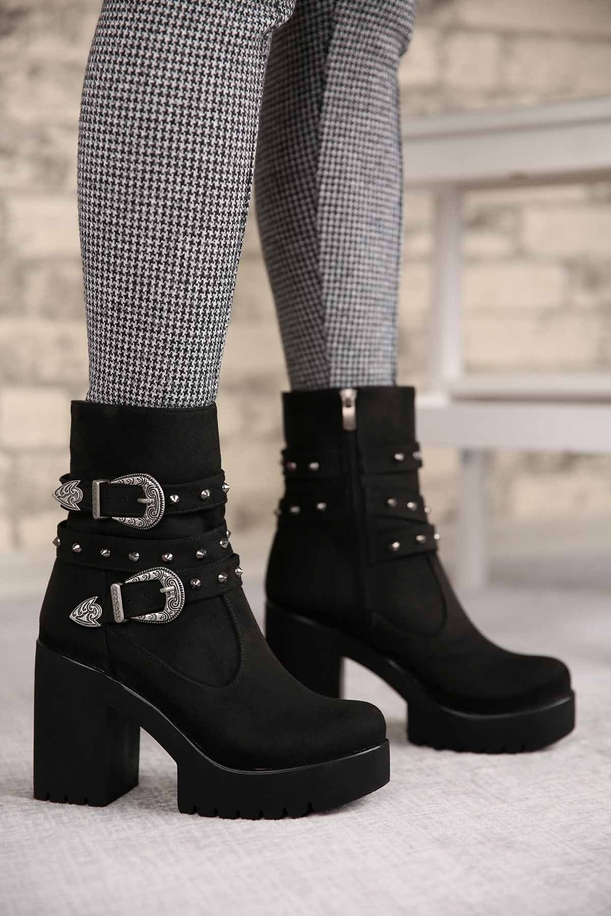 Bayan Bot - H908 SİYAH SÜET