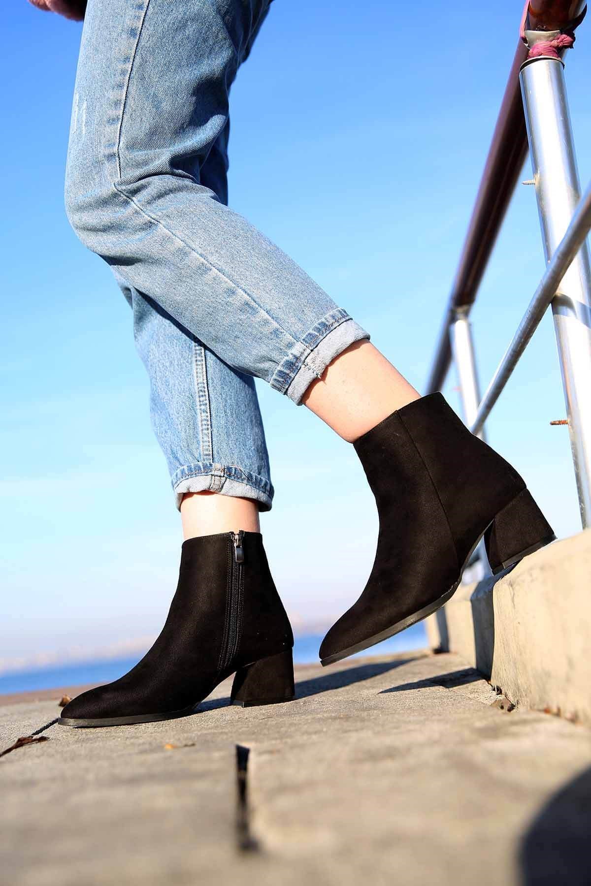 Bayan Bot - L3908 SİYAH SÜET