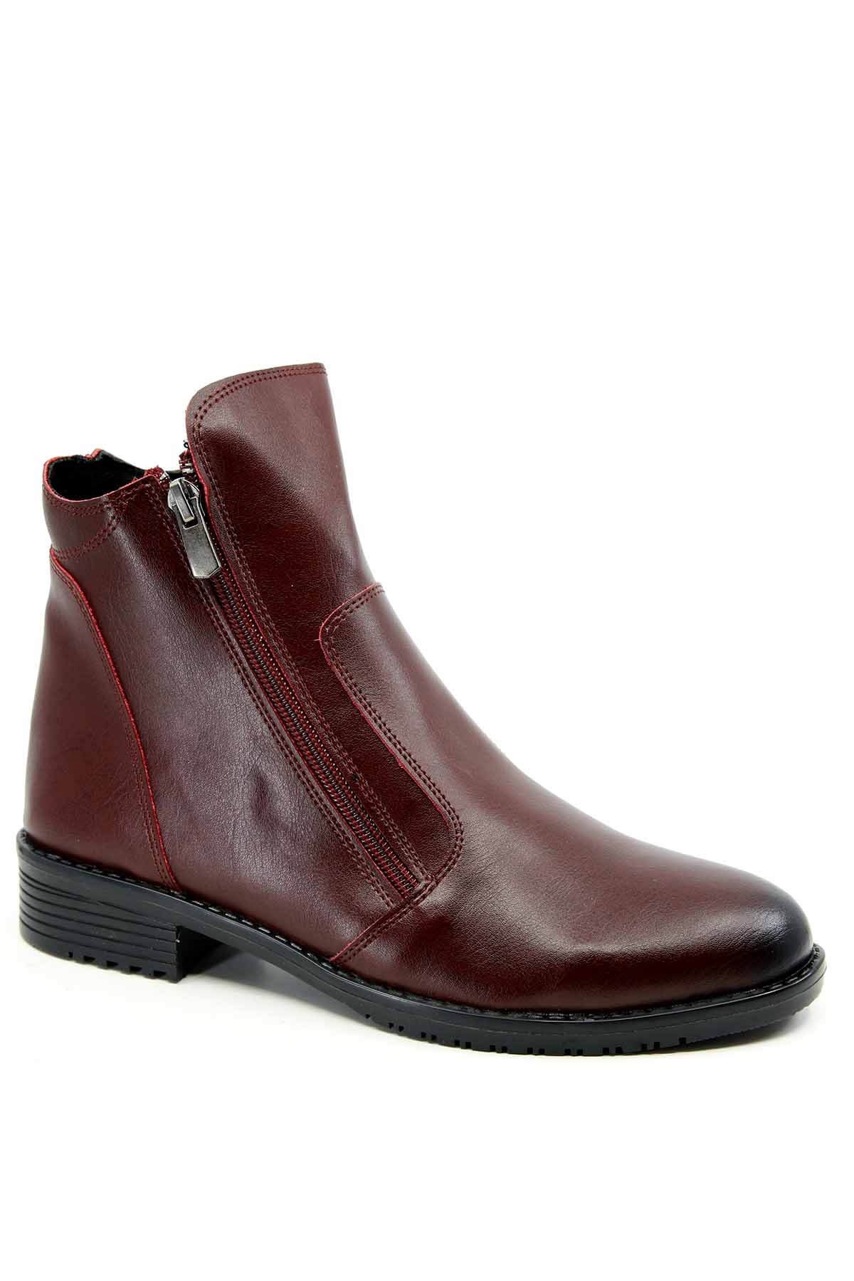 Bayan Çift Fermuarlı Bot - 2271 BORDO CİLT