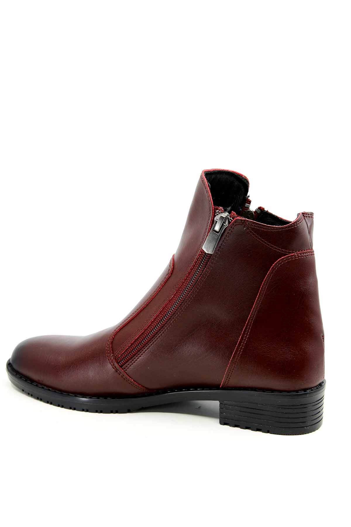 Bayan Çift Fermuarlı Bot - 2271 BORDO CİLT