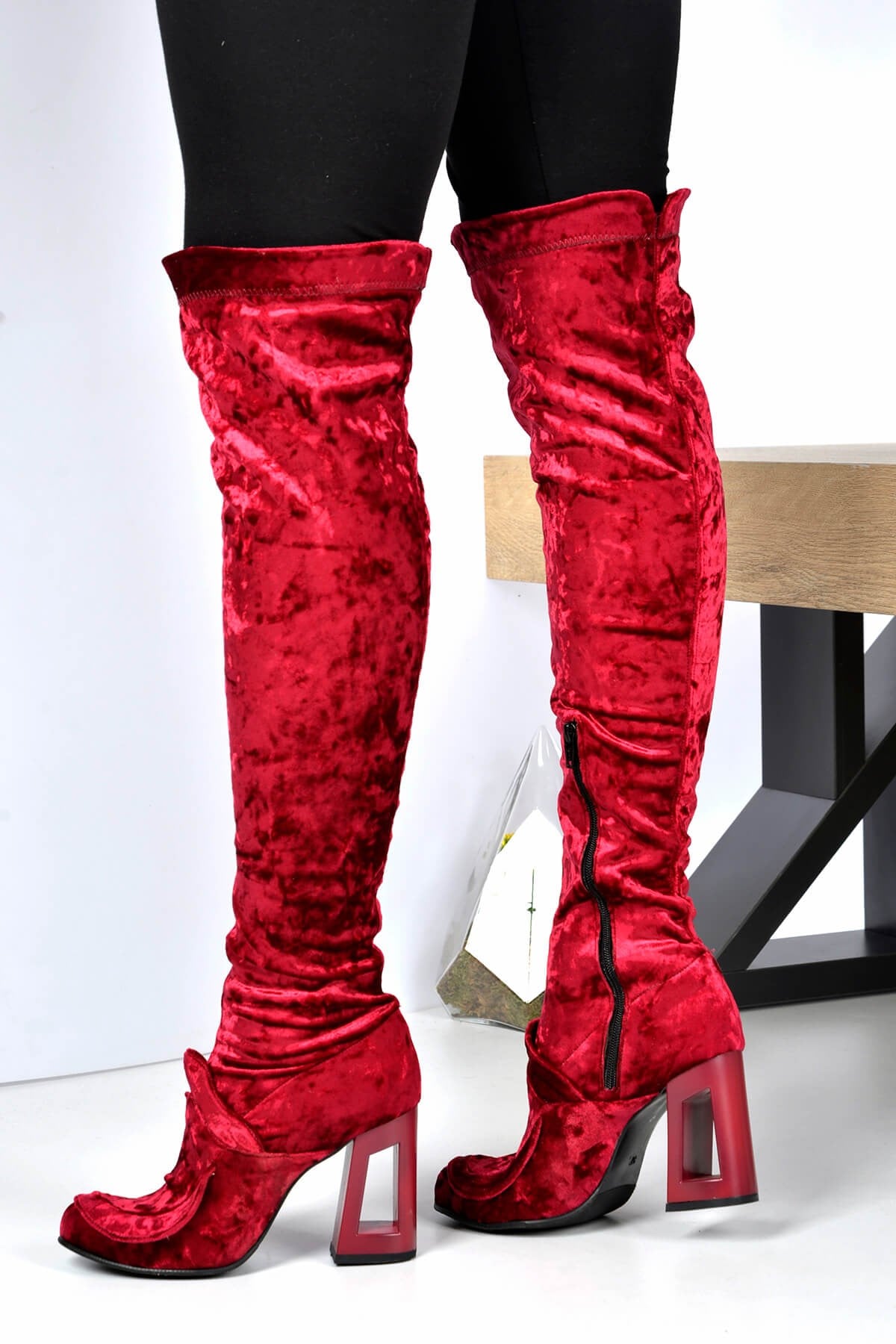 Bayan Kadife Çizme - 3043 BORDO KADİFE