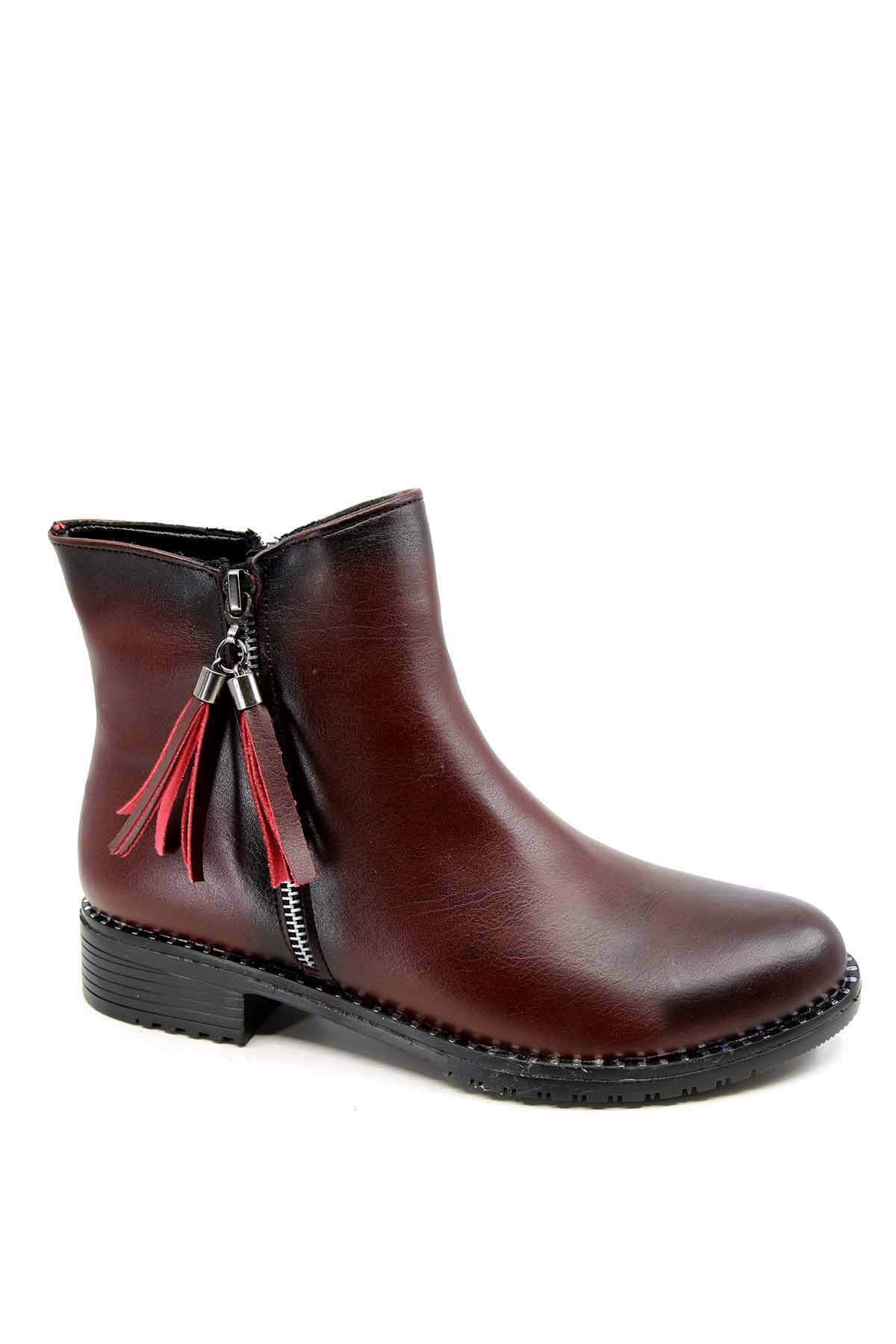 Bayan Püsküllü  Bot - 1612 BORDO CİLT