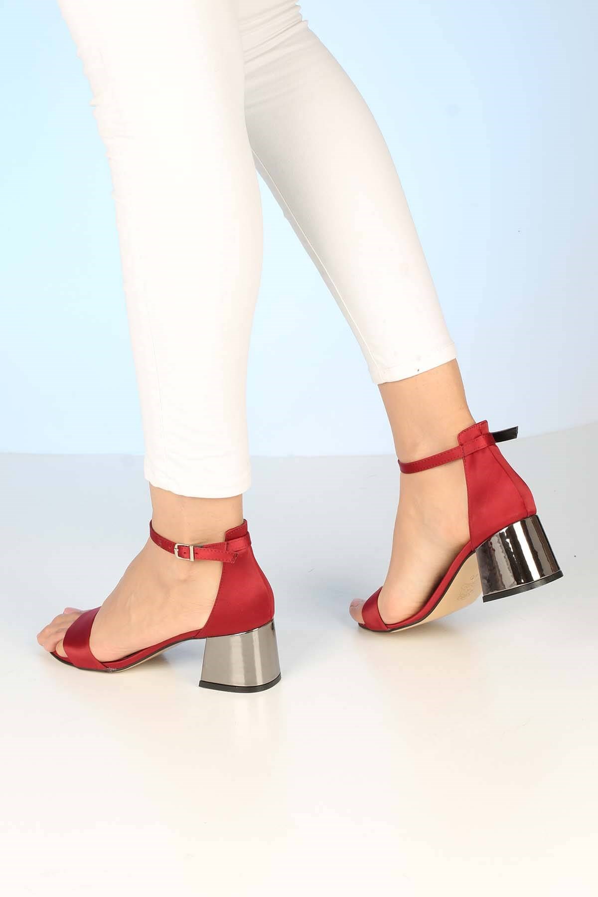 Bayan Sandalet - 3367  BORDO SATEN