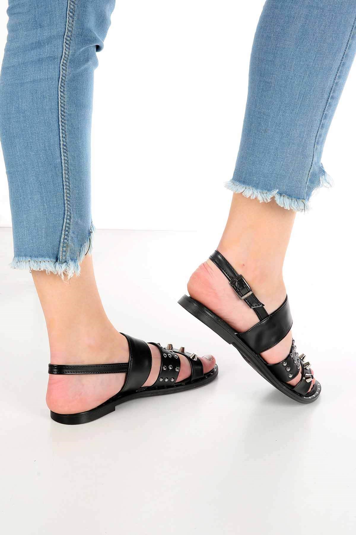 Bayan Sandalet - 3558 SİYAH CİLT