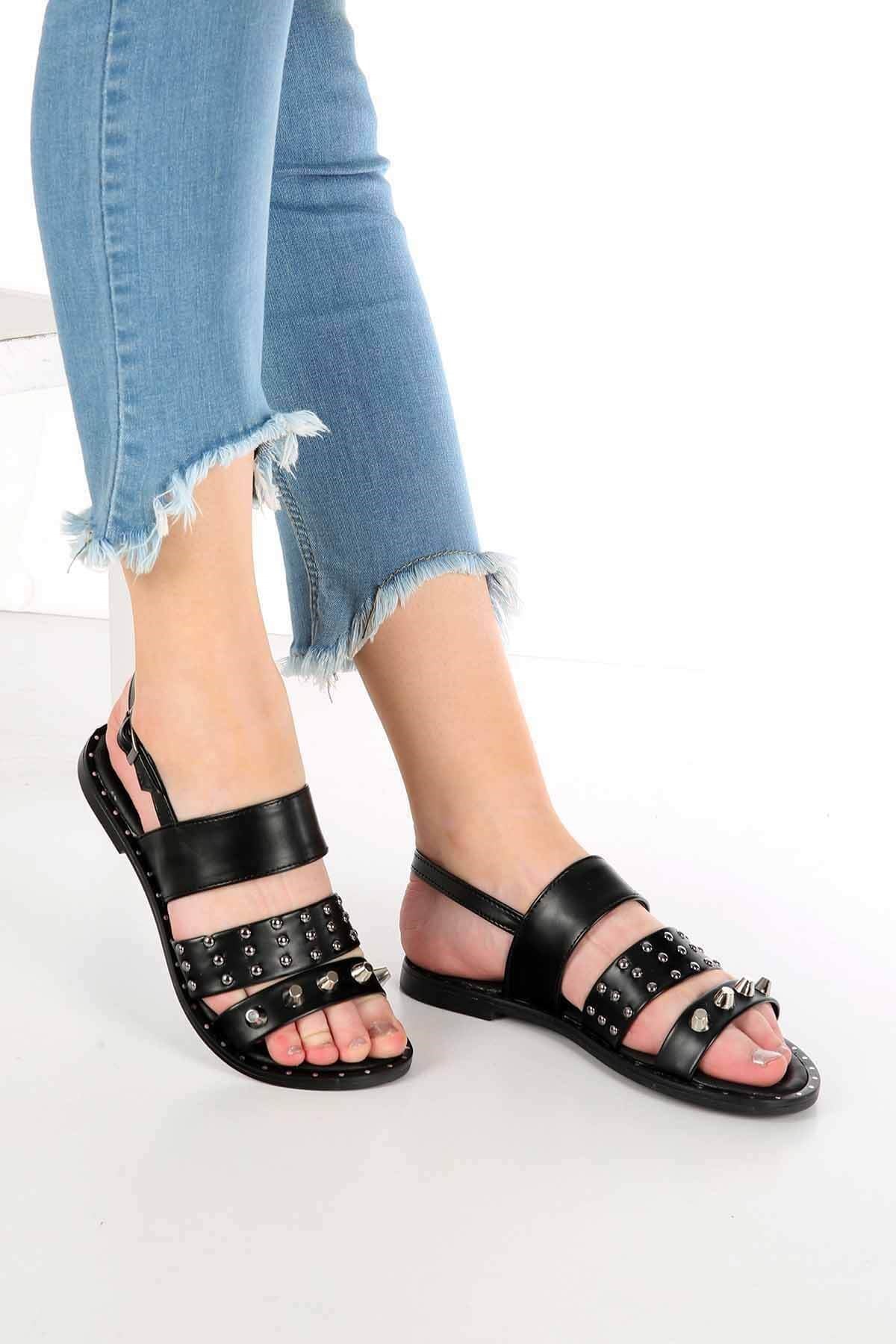 Bayan Sandalet - 3558 SİYAH CİLT