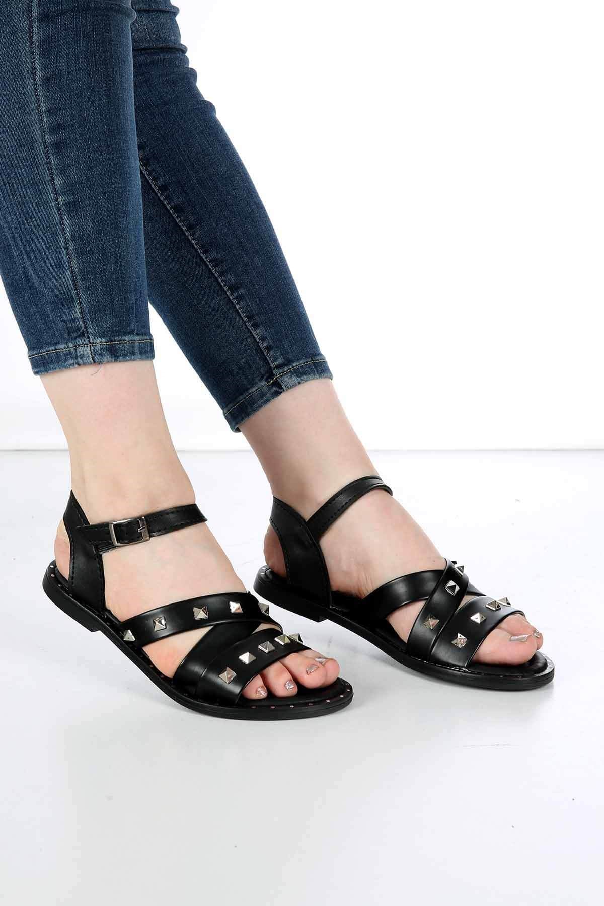 Bayan Sandalet - 3560 SİYAH CİLT
