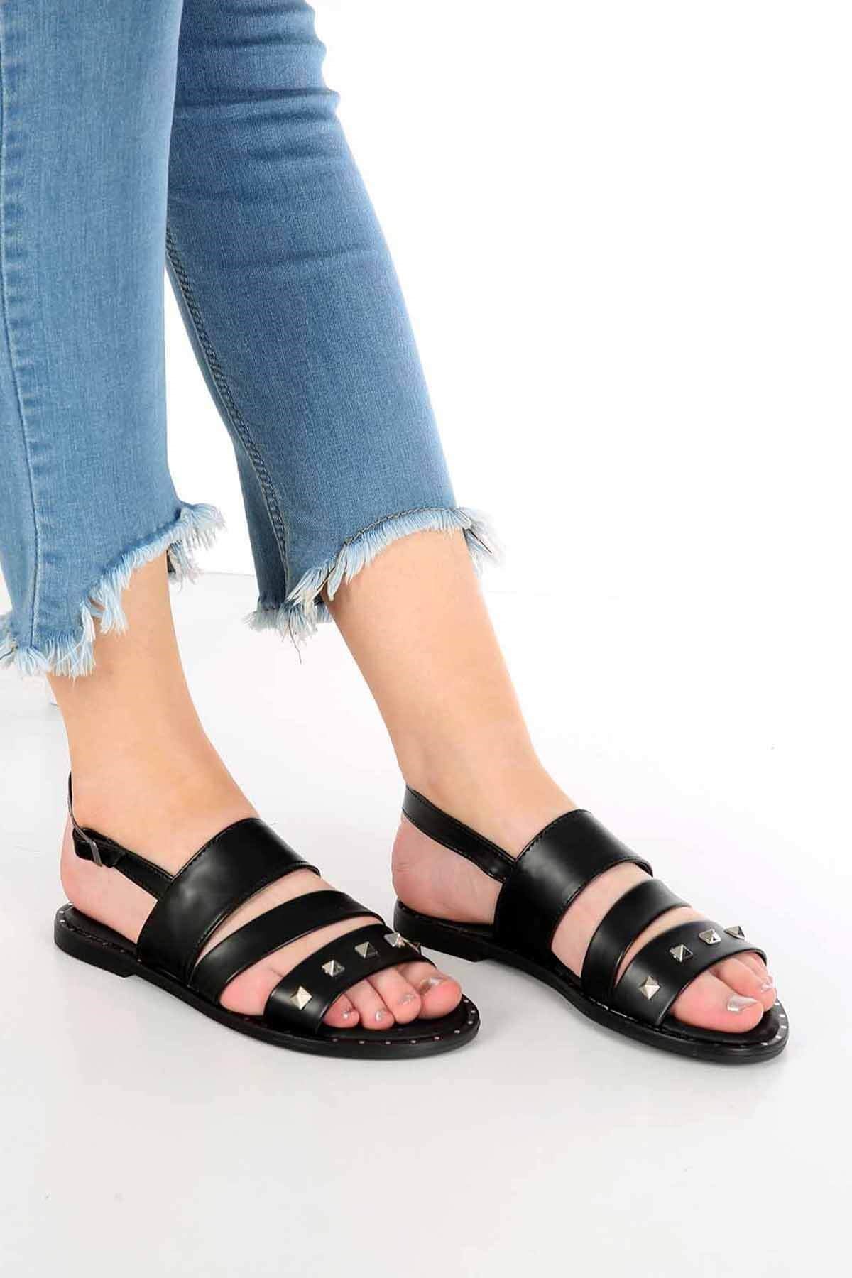 Bayan Sandalet - 3562 SİYAH CİLT