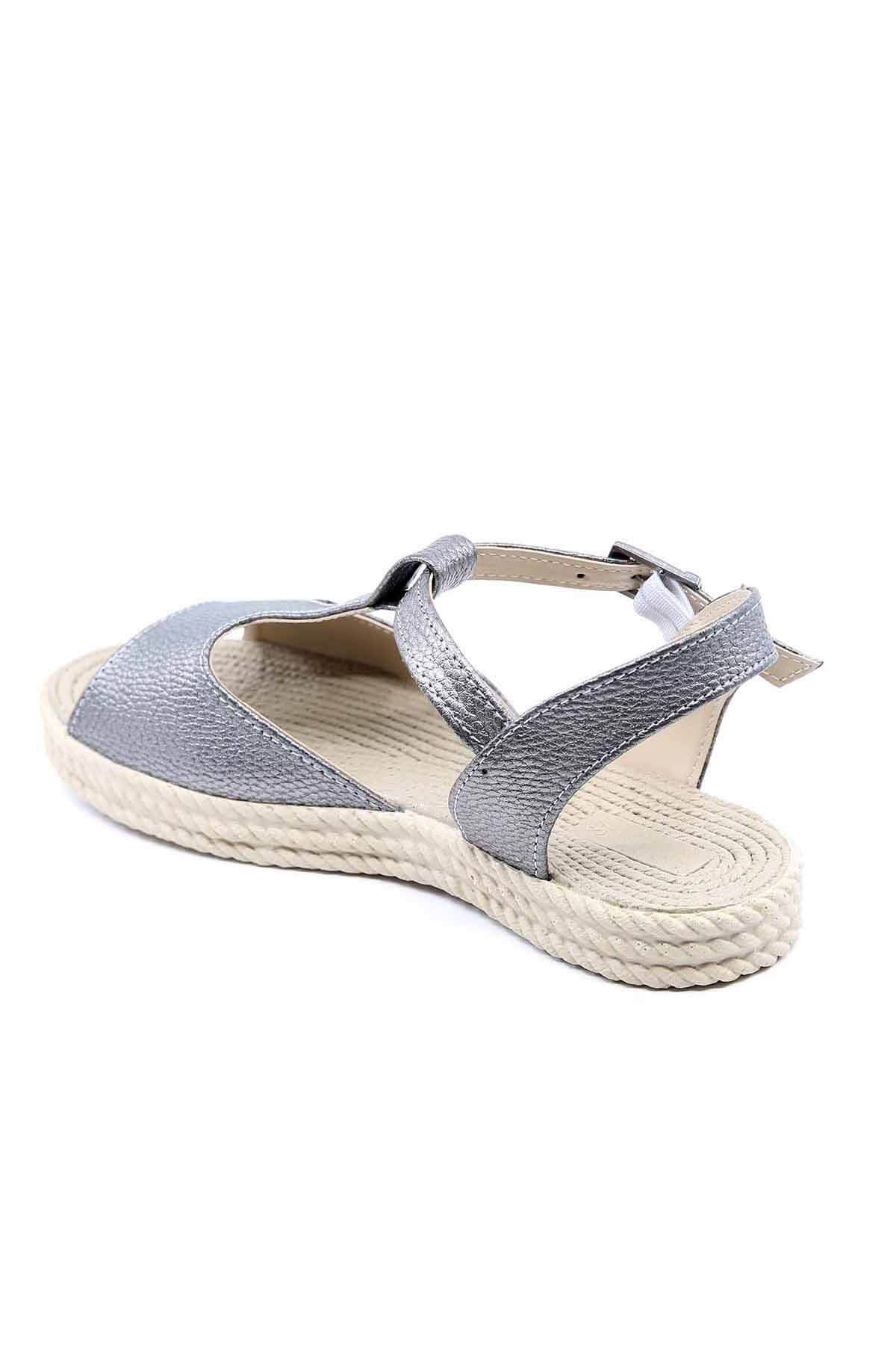 Bayan Sandalet - 3961 PLATİN CİLT