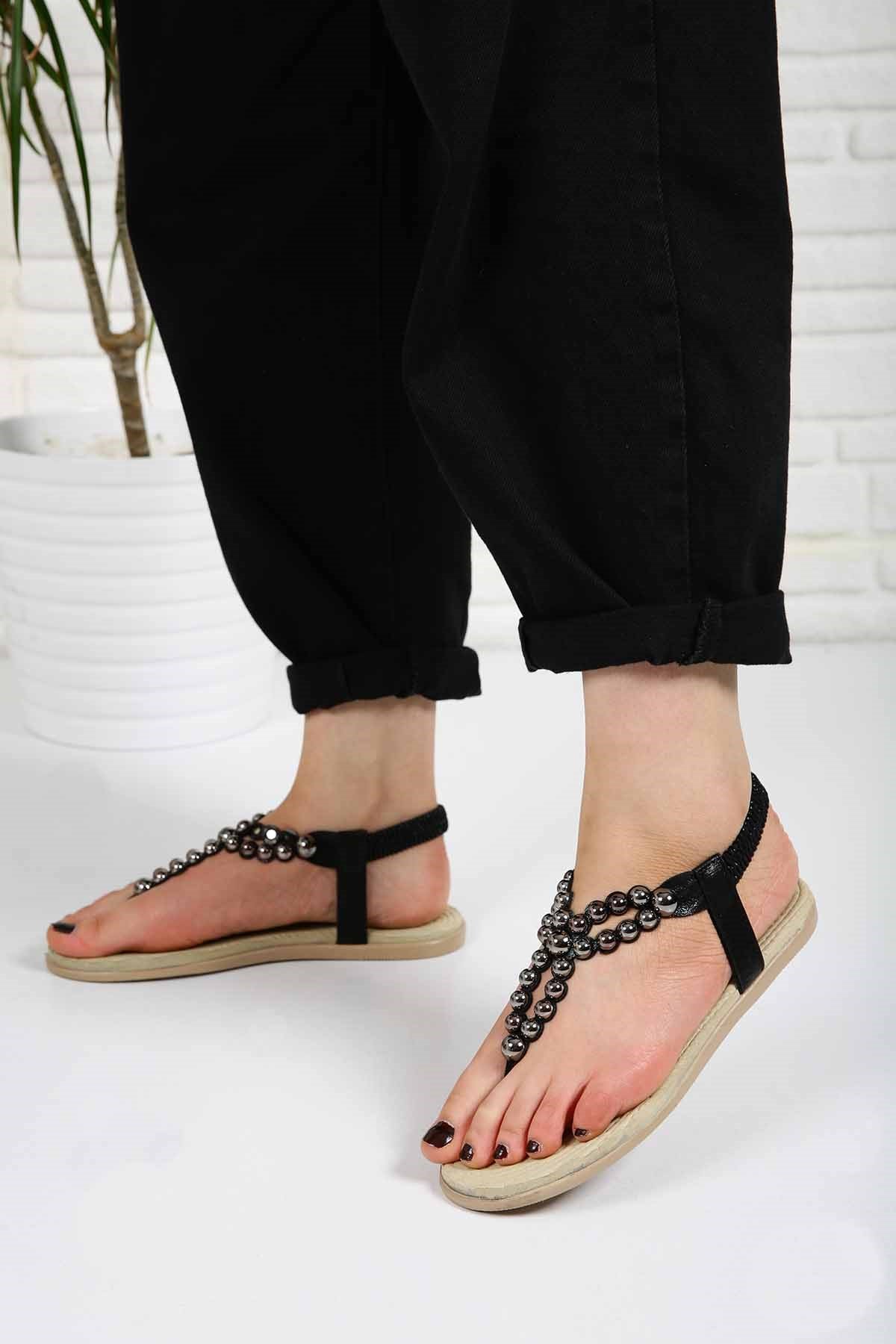 Bayan Sandalet - 4409 SİYAH SİM