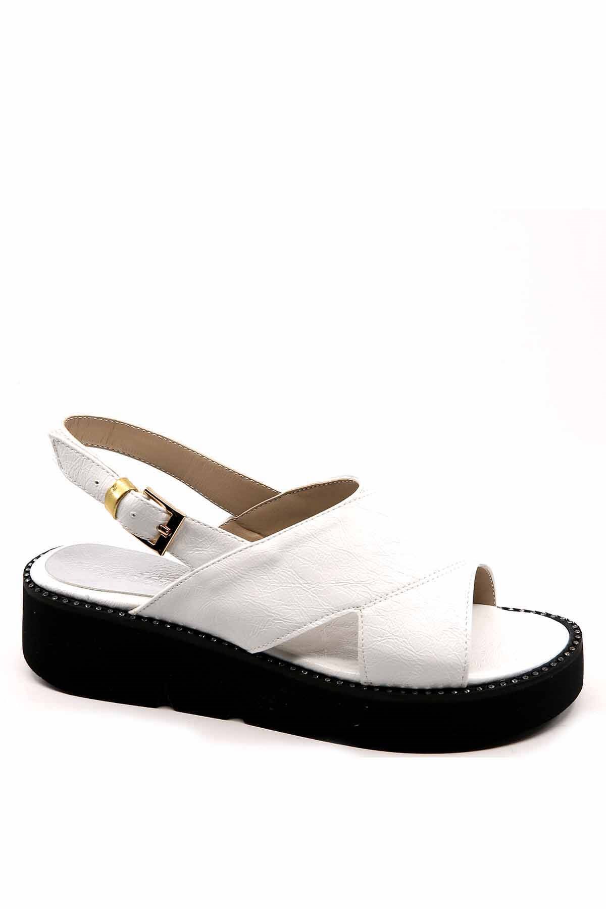Bayan Sandalet - R082 BEYAZ KIRIŞIK