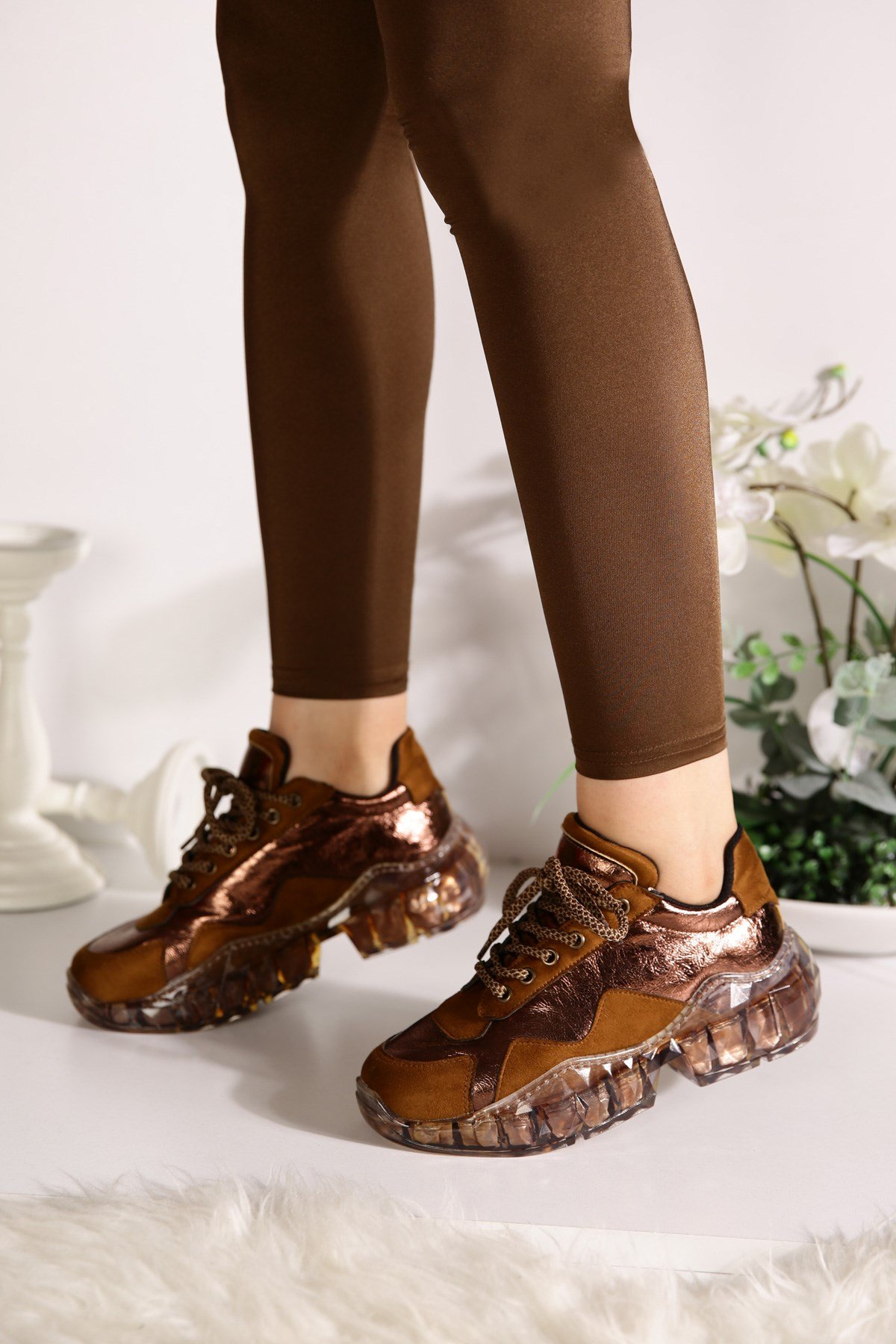 Bayan Şeffaf Tabanlı Spor Ayakkabı  - M3415 CAMEL